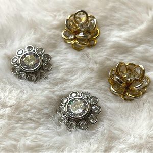 Silver & Gold Set Crystals CZ Circular Bubble Cluster Stud Posts Earrings
